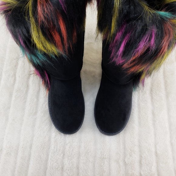 Chi Chi Black Multi Faux Fur Thick Lined Winter Boots - Picture 11 of 13